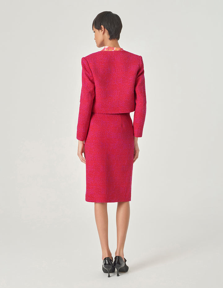 MARYLING Red Slit Tweed Hip-Hugging Skirt