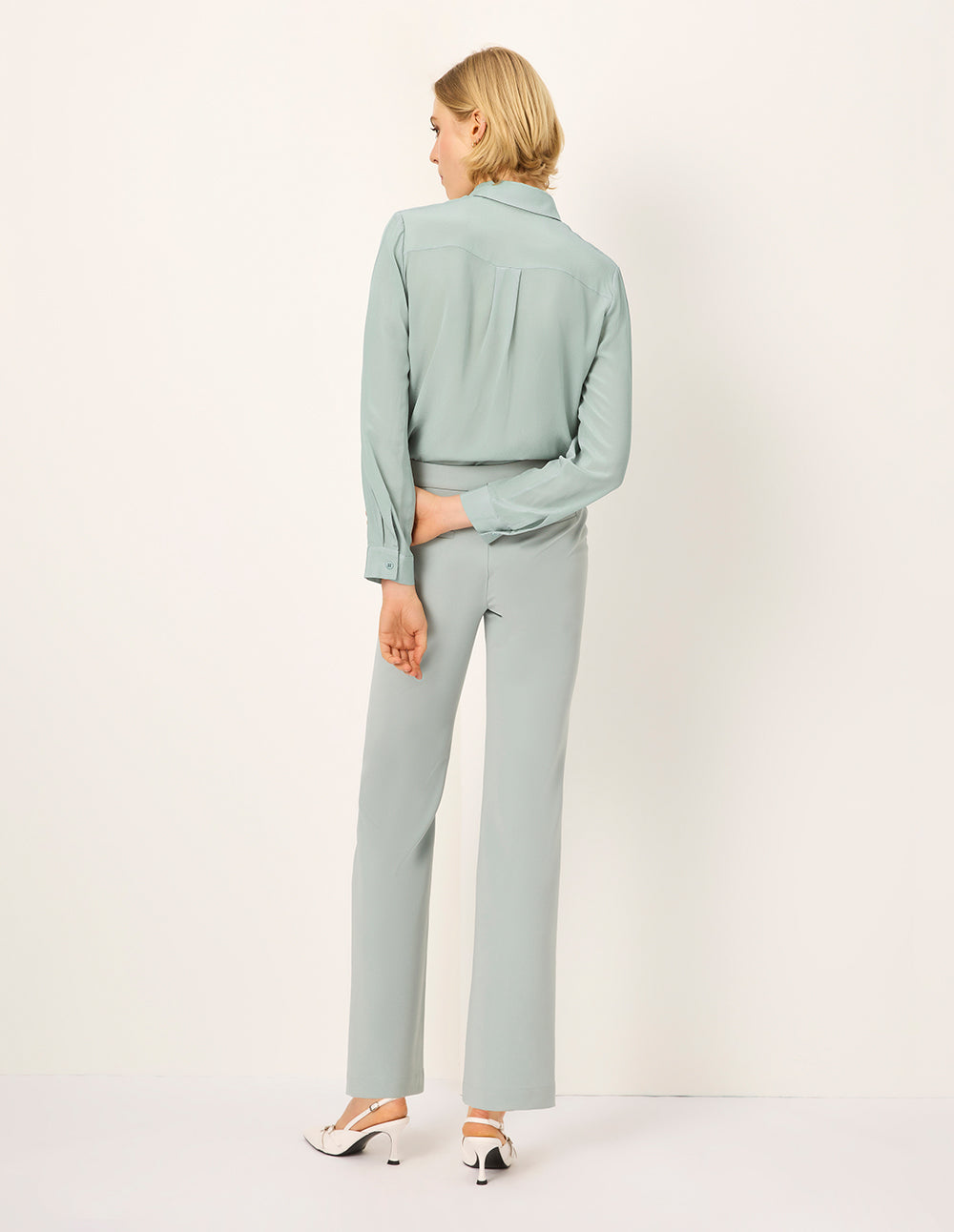 MARYLING Striped Long-Sleeve Silk Blouse