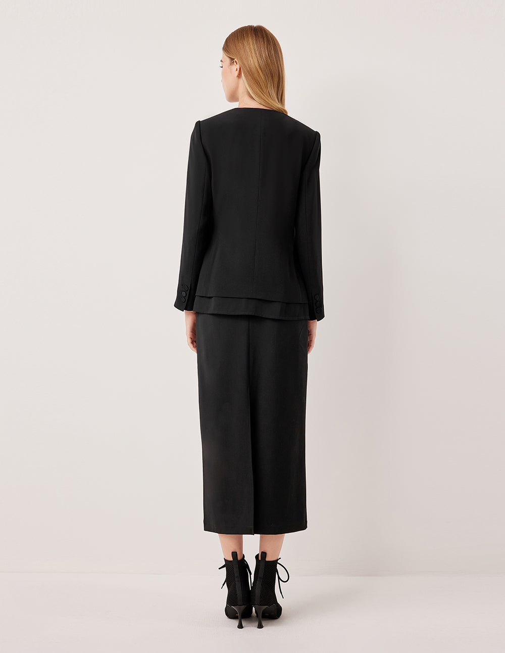 MARYLING Double-Layered Collarless Long-Sleeve Tie Silk & Triacetate Blazer