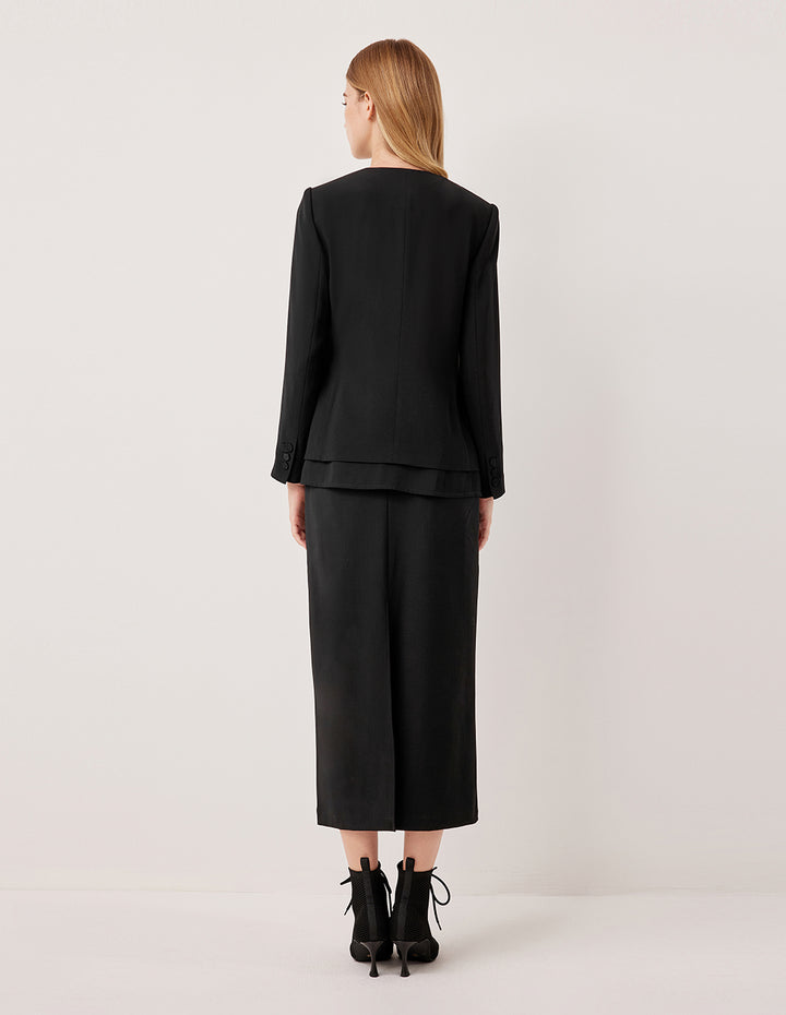 MARYLING Double-Layered Collarless Long-Sleeve Tie Silk & Triacetate Blazer