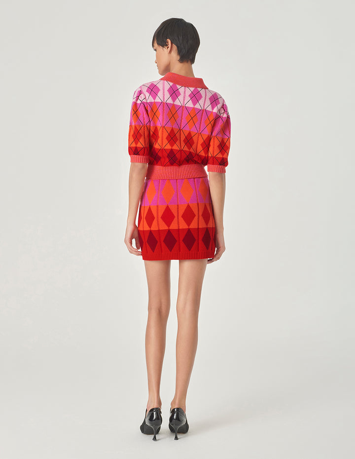 MARYLING Red Berry Plaid Knitted Skirt