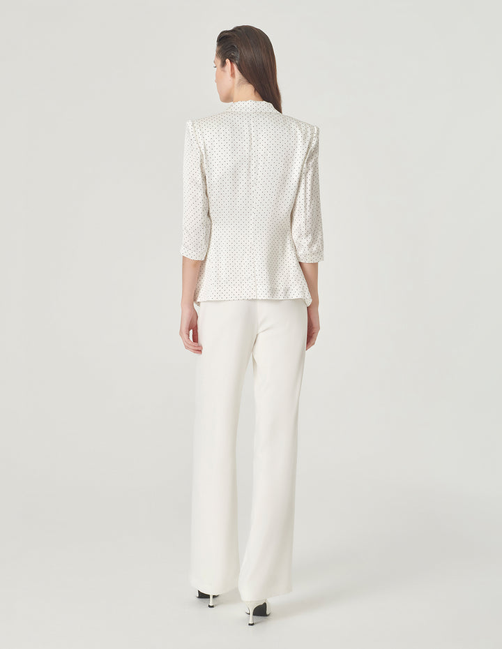 MARYLING Mid-Length Sleeve Polka-Dots White Blazer