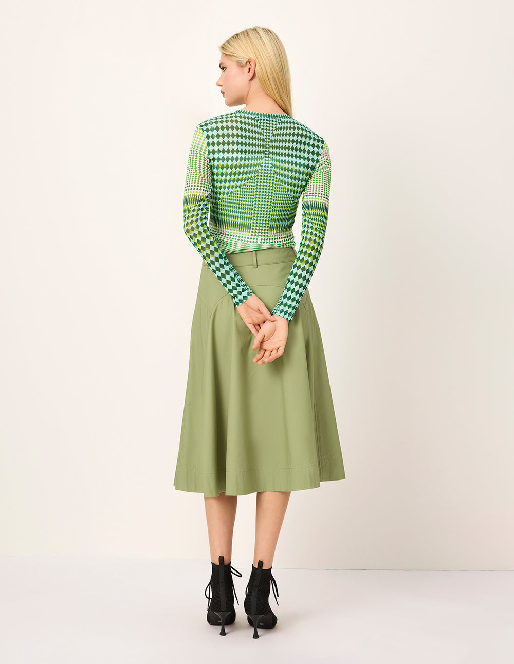 MARYLING Single-Breasted Waist-Cinched A-Line Knee-Length Skirt