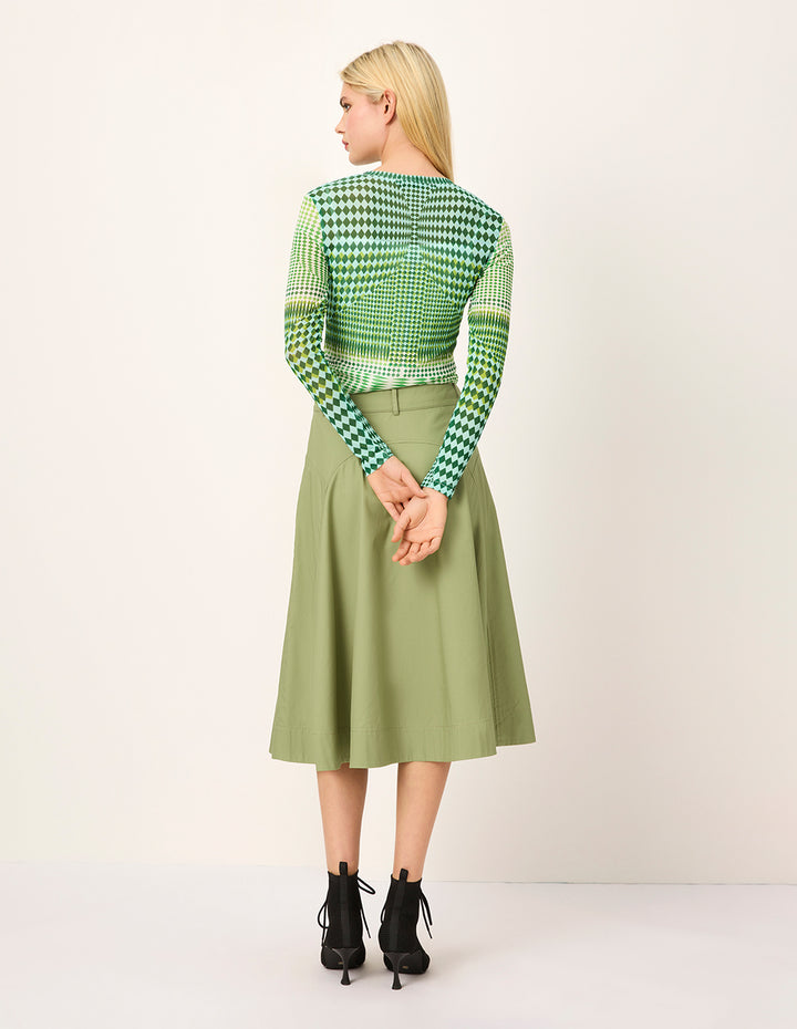 MARYLING Single-Breasted Waist-Cinched A-Line Knee-Length Skirt