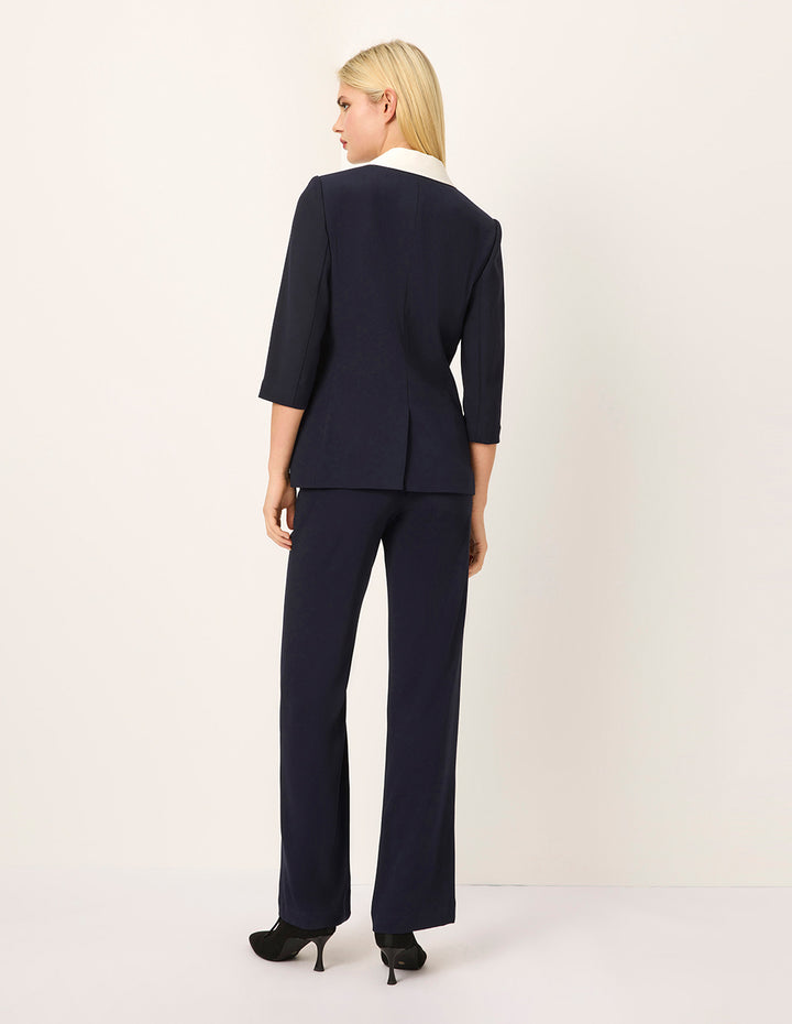 MARYLING Contrasting Fake Two-Piece 3/4 Sleeve Mid-Length Blazer