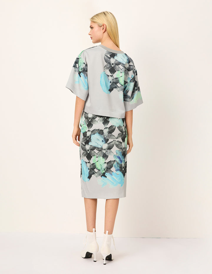 MARYLING U-Neck Floral-Print 1/2 Sleeve Cropped T-Shirt