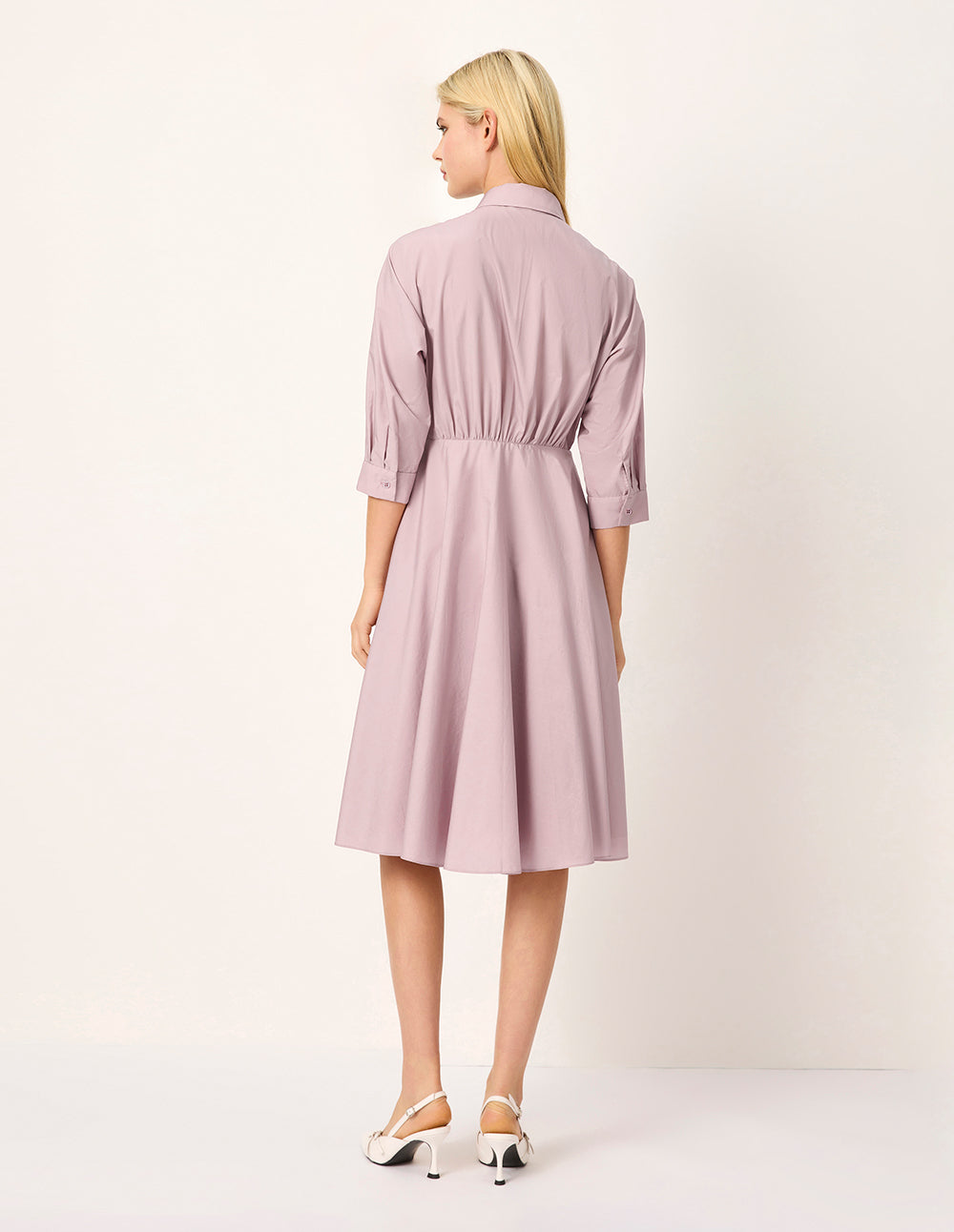 MARYLING Dusty Pink Long-Sleeve Pleated Midi Shirt Dress