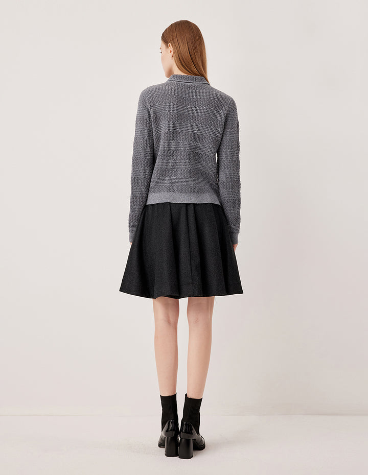 MARYLING Collar Long Sleeve Sequined Wool Knit Cardigan