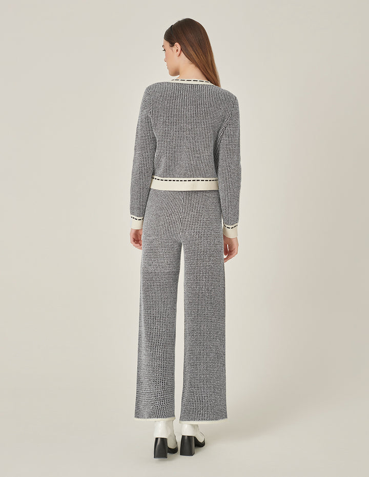 MARYLING Black & White Wool Knitted Wide-Leg Trousers
