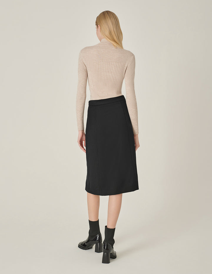 MARYLING Black Hem Slit Small A Hem Skirt