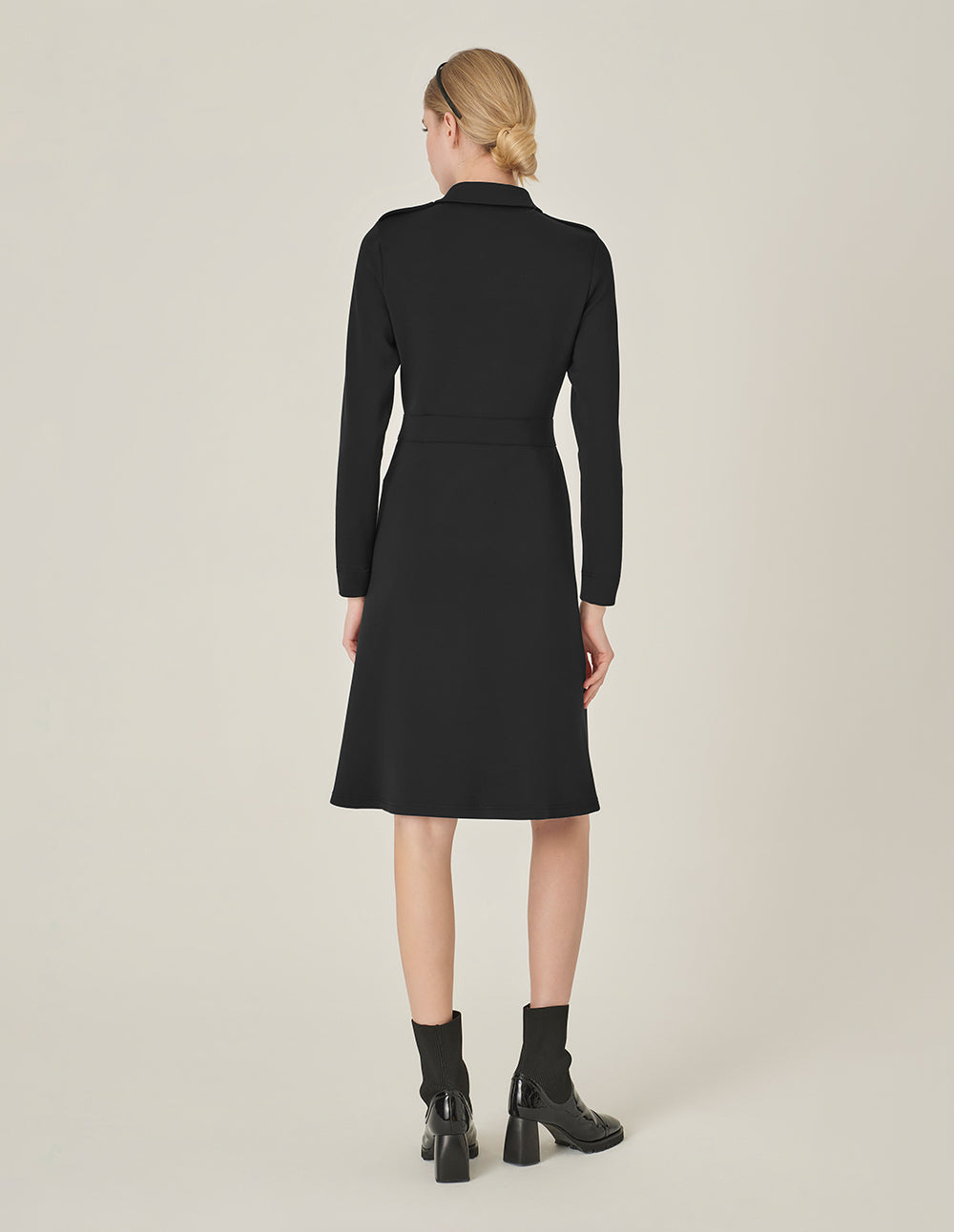 MARYLING Shirt Collar Long-Sleeve Shift Knitted Midi Dress