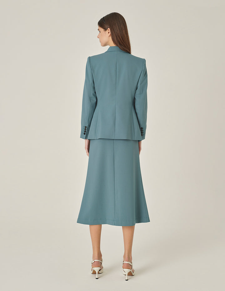 MARYLING Mist Blue Peaked Lapel Single-Breasted Waisted Blazer