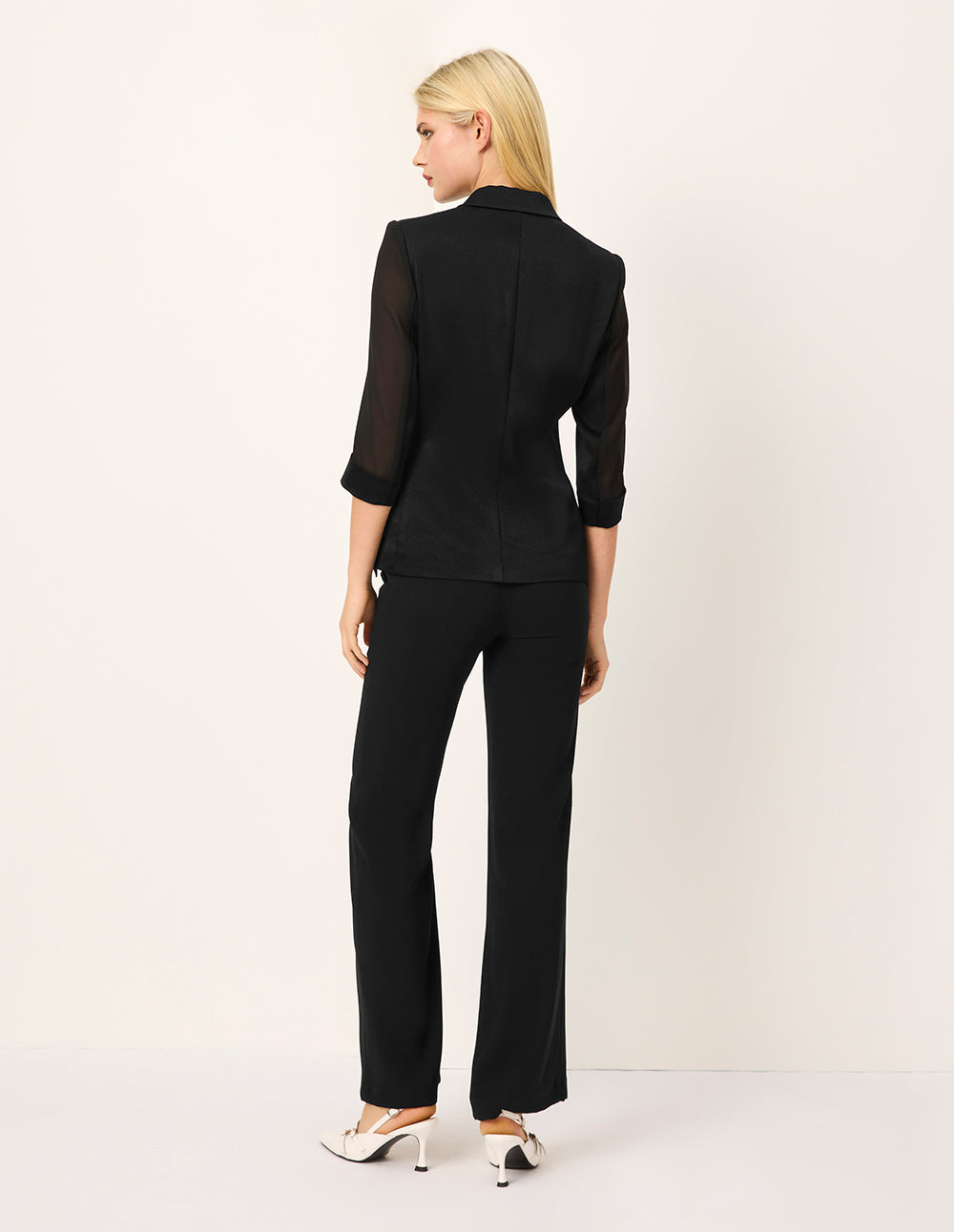 MARYLING Lapel Tie-Tie 3/4 Sleeves Patchwork Wrap Blazer