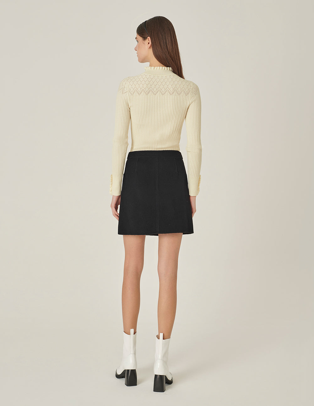 MARYLING Cream Ruffle-Turtleneck Knitted Sweater