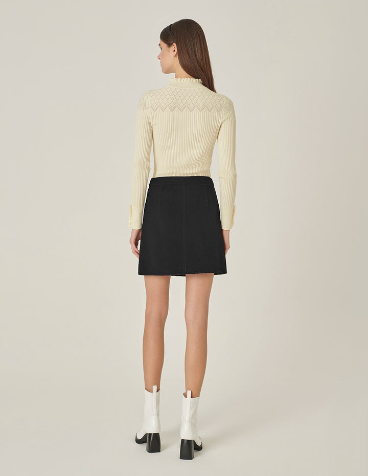 MARYLING Cream Ruffle-Turtleneck Knitted Sweater