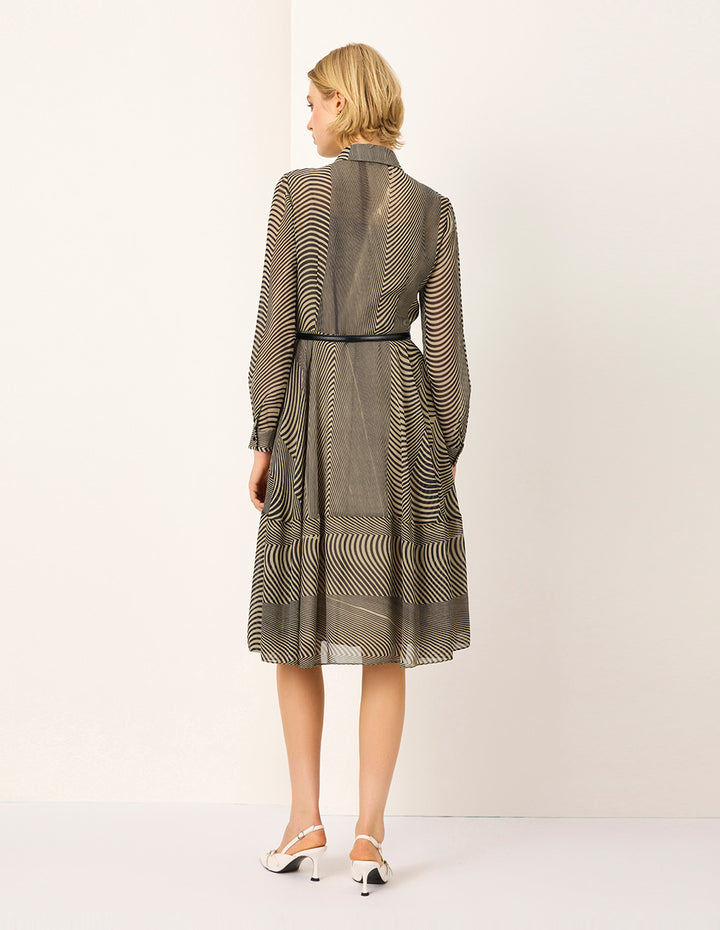 MARYLING Black Striped Print Midi Shirt Dress