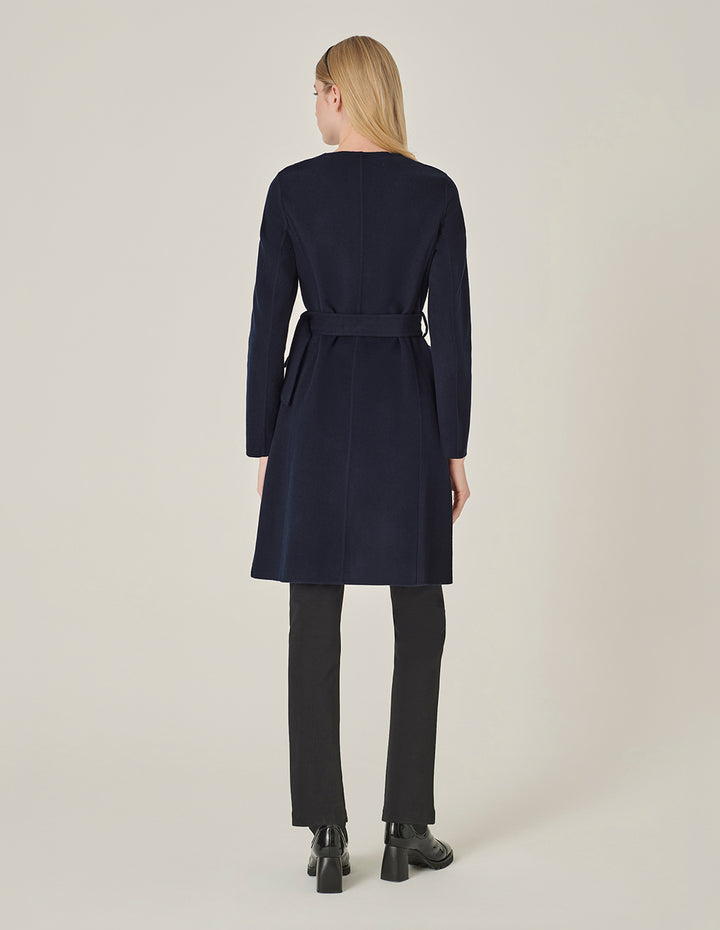 MARYLING Dark Blue Collarless Double-Breasted Coat