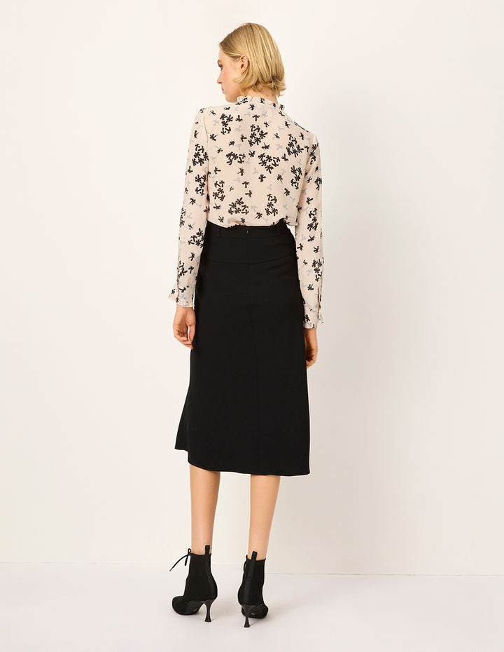 MARYLING V-Neck Long-Sleeve Leaf-Print Silk Blouse