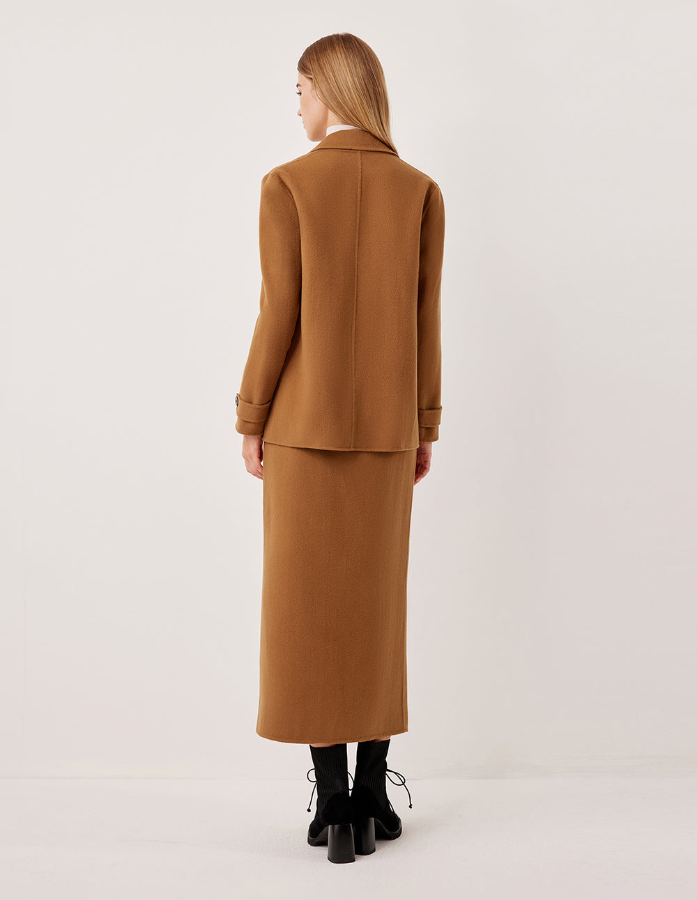 MARYLING Camel High-Waisted Straight Wool Skirt