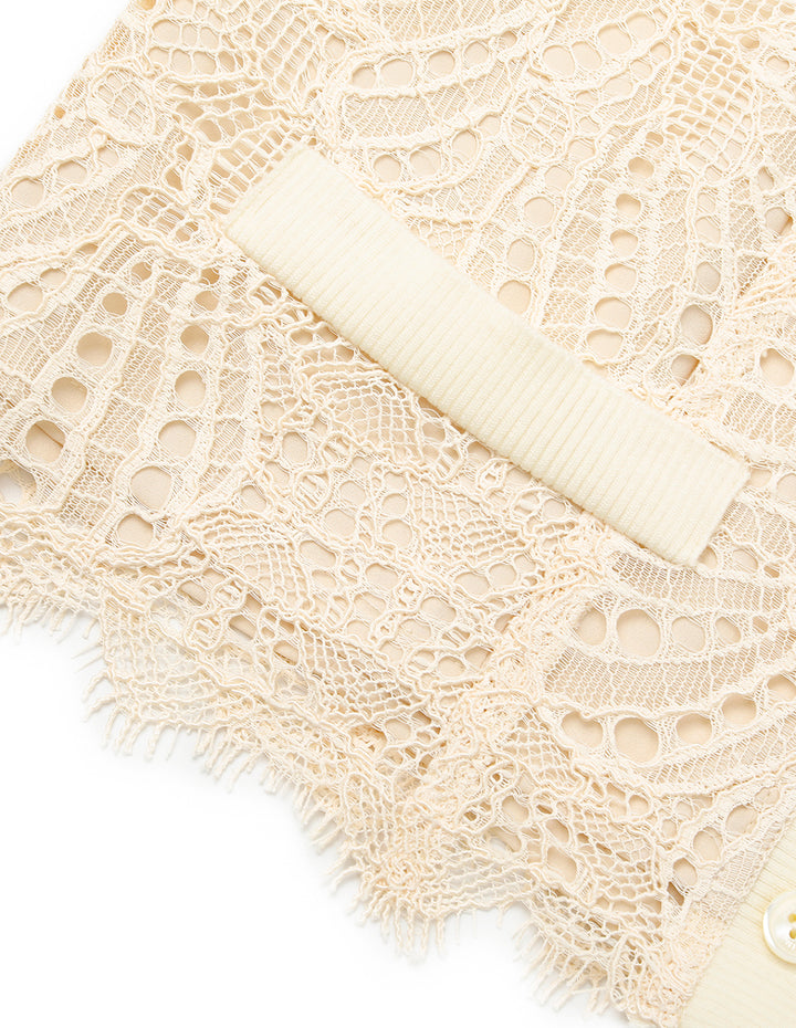 MARYLING V-Neck Long-Sleeve Lace Cropped Cardigan