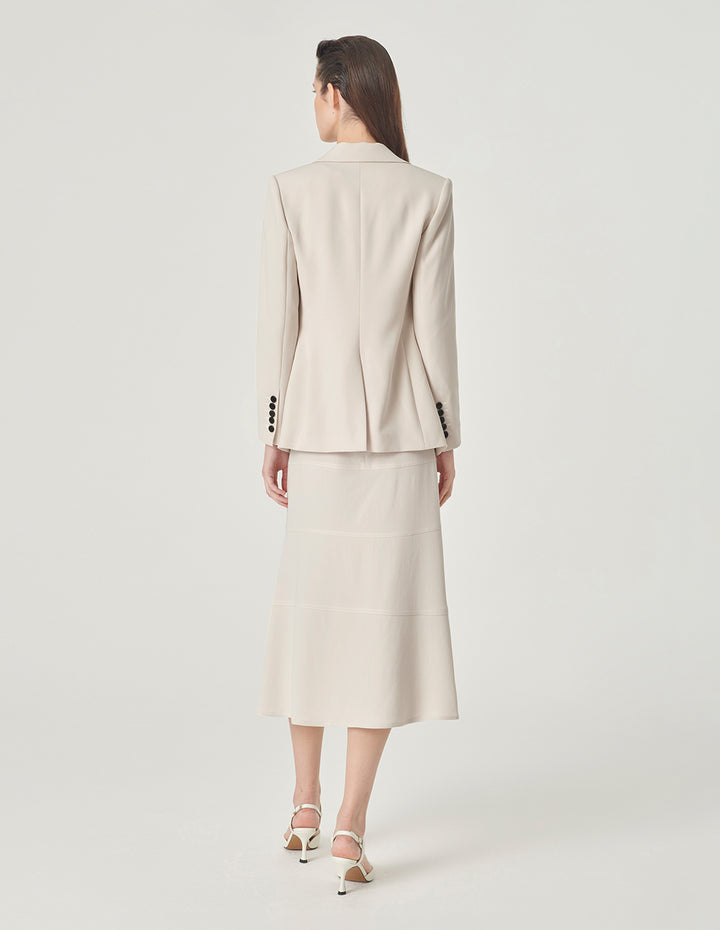 MARYLING Creamy Beige Peaked Lapel Waist Blazer