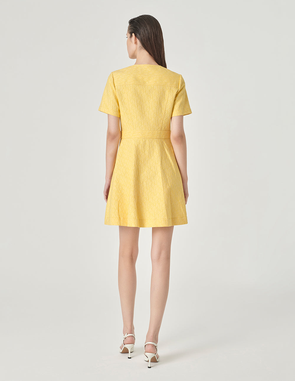 MARYLING V-Neck Short-Sleeve Letter-Logo Jacquard Dress