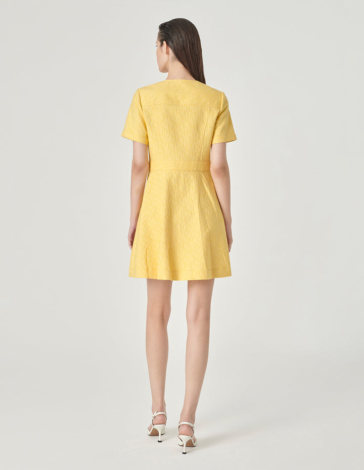 MARYLING V-Neck Short-Sleeve Letter-Logo Jacquard Dress