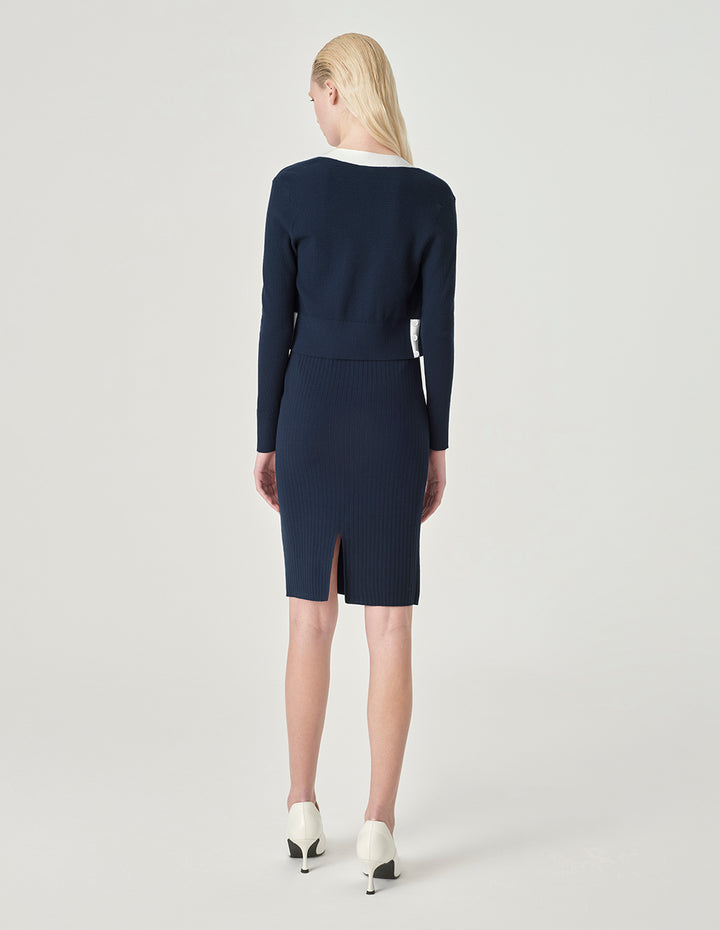 MARYLING Navy Long Sleeves Knitted Cardigan