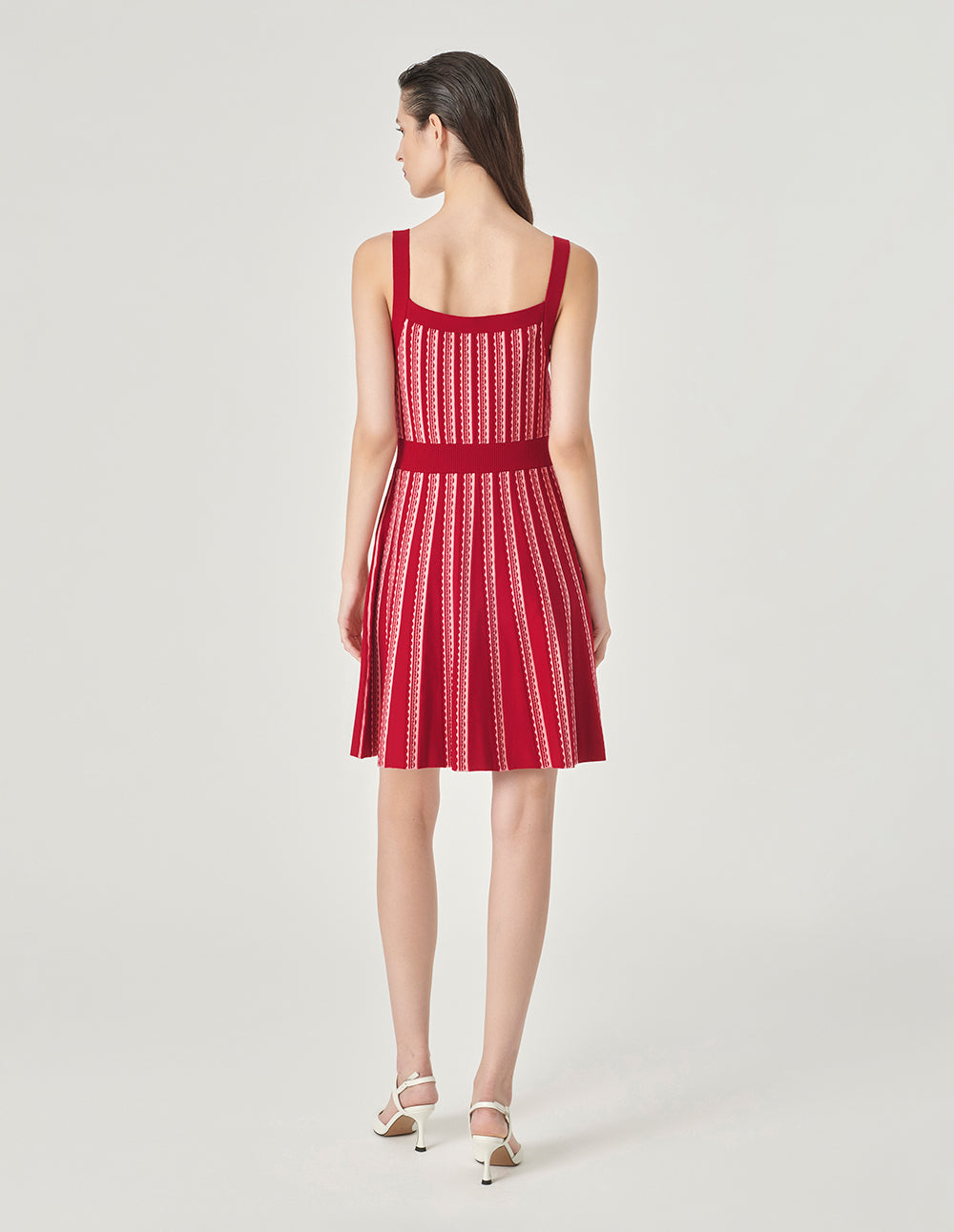 MARYLING Colour Block Strappy Knitted Red Slip Dress
