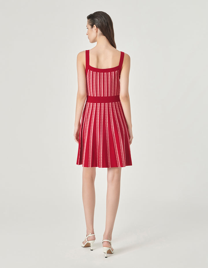 MARYLING Colour Block Strappy Knitted Red Slip Dress