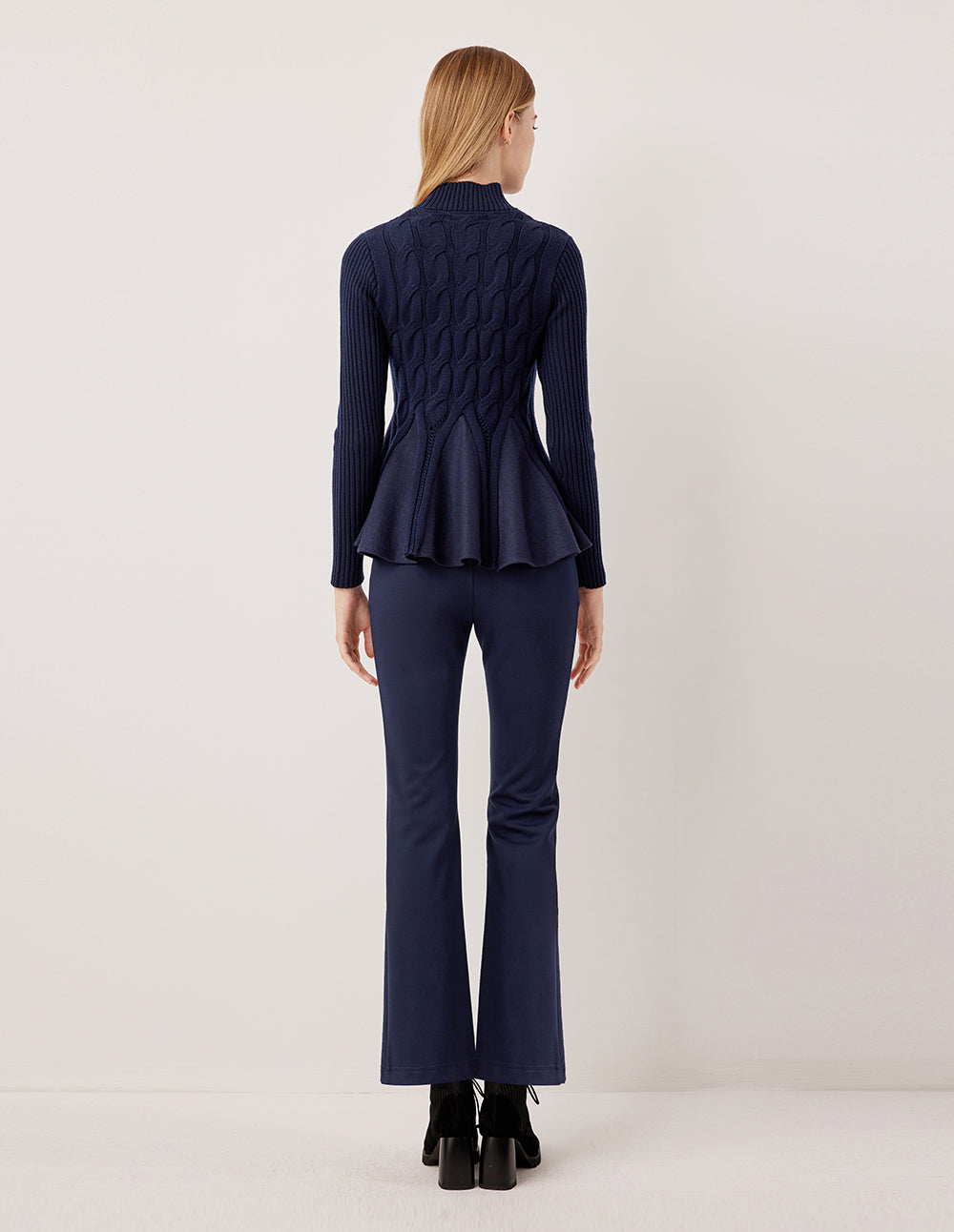 MARYLING Cable Knit Ribbed A-Line Hem Sweater