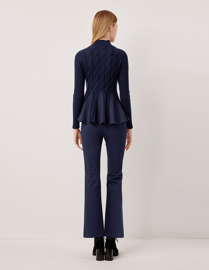 MARYLING Cable Knit Ribbed A-Line Hem Sweater