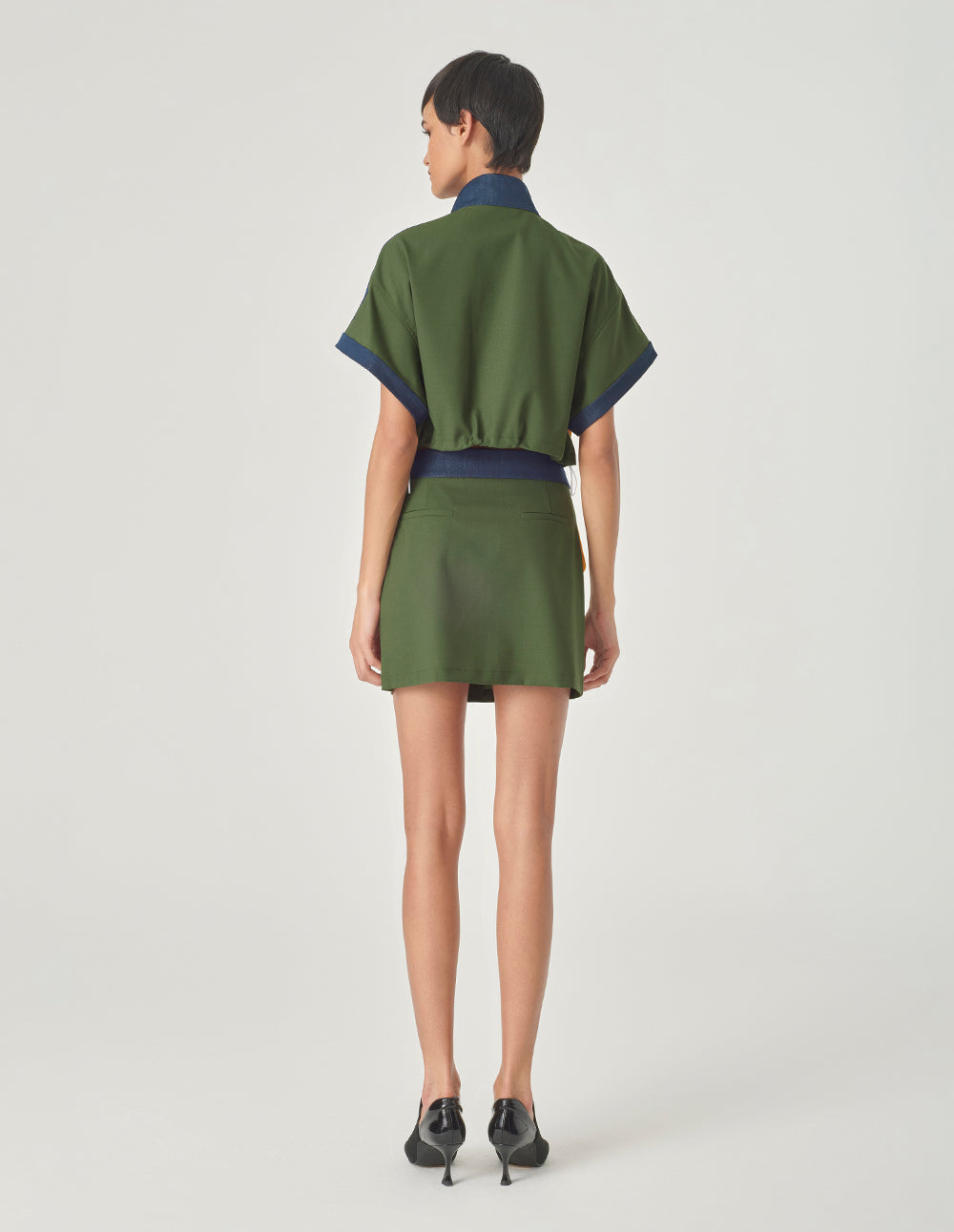 MARYLING Green Denim Patchwork Mini Skirt