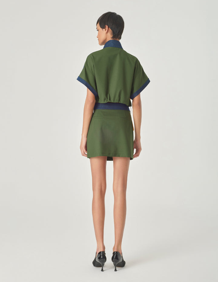 MARYLING Green Denim Patchwork Mini Skirt