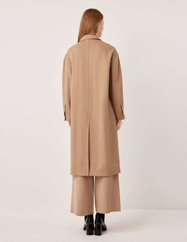 MARYLING Notched Collar Mid-Length Camel Hair Silk Blend Coat