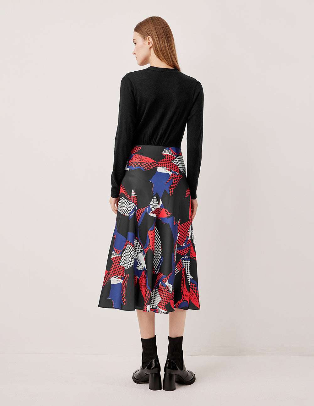 MARYLING V-Neck Long Sleeve Patchwork Printed Knit Dress