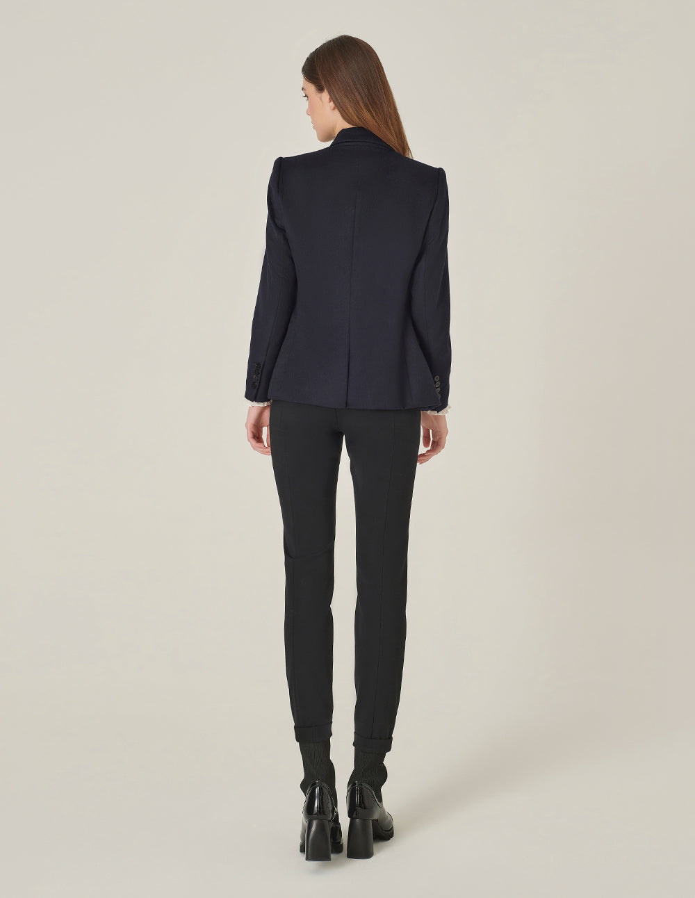MARYLING Dark Blue Wool Lapel Double-Breasted Blazer
