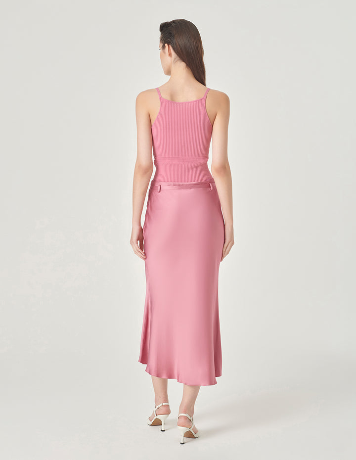 MARYLING Pink Fishtail Belt Midi Skirt