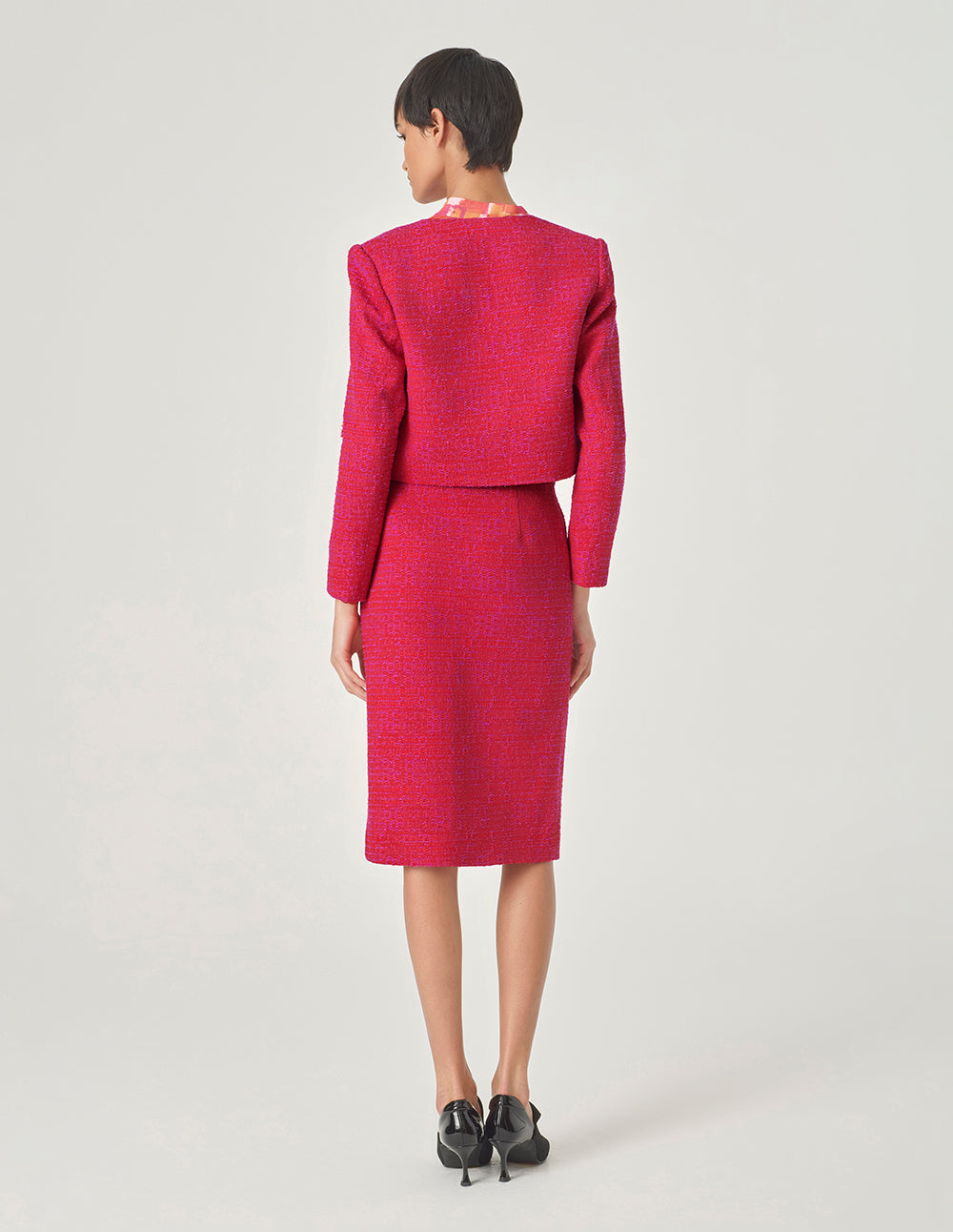 MARYLING Red Square Collar Short Tweed Jacket