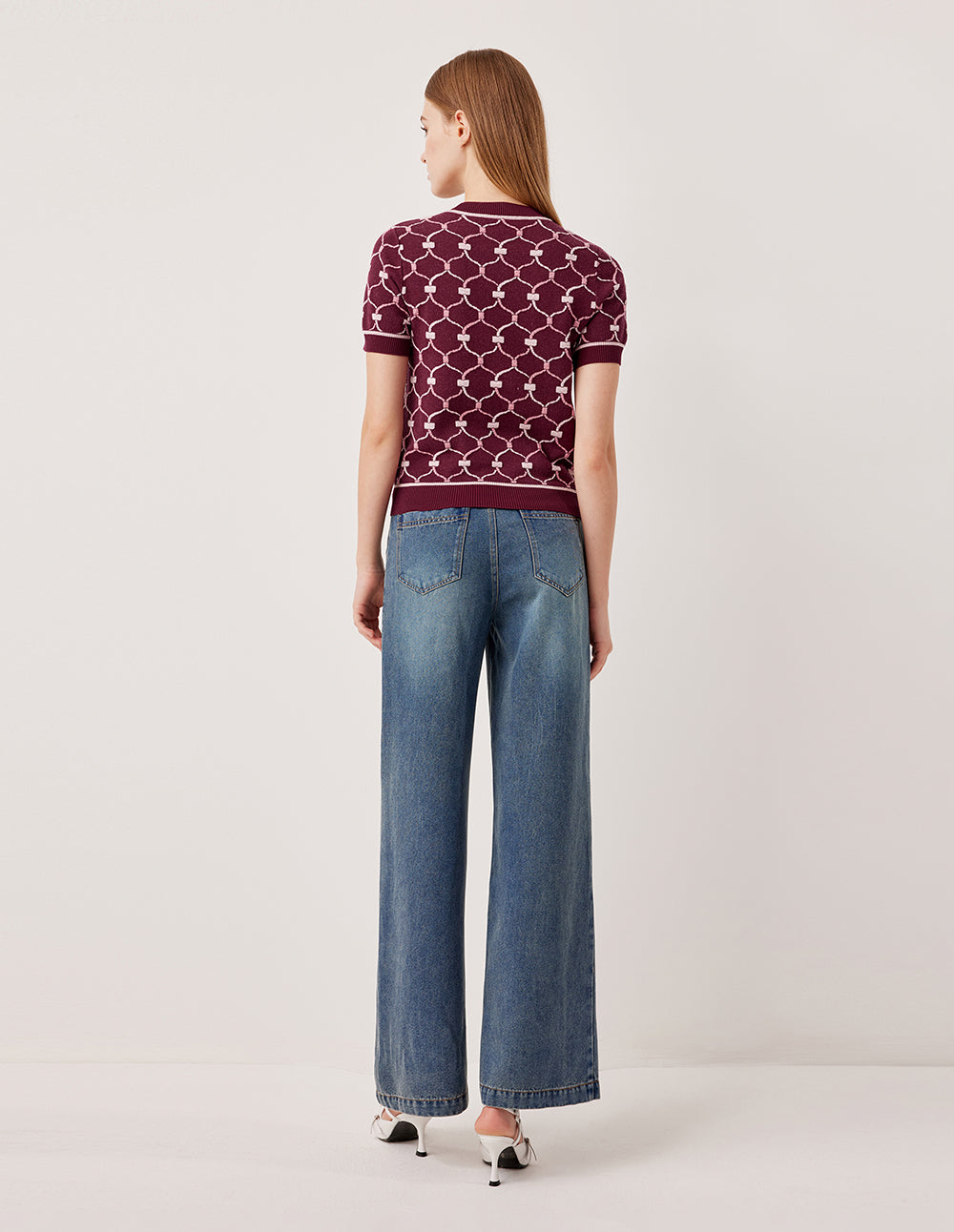 MARYLING Round Neck Short-Sleeve Woven Knitted Top