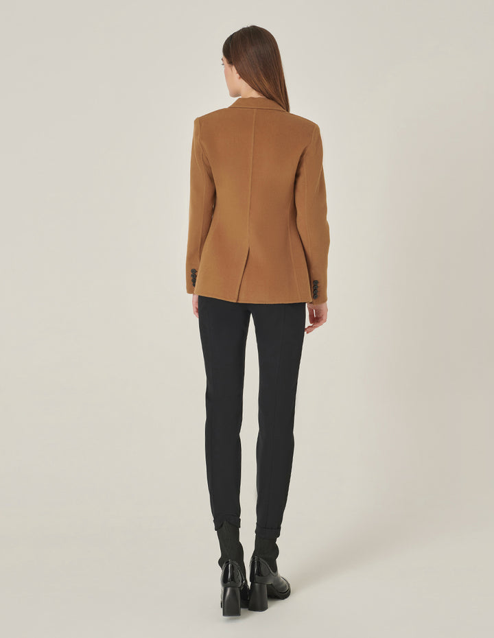 MARYLING Camel Wool Double-Faced Lapel Collar Single-Button Blazer