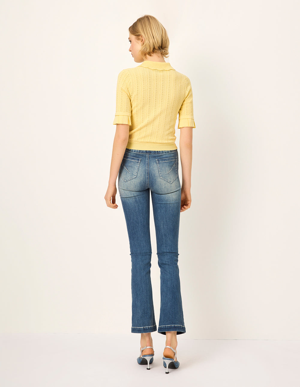 MARYLING Collared Short-Sleeve Silk Rib Knit Sweater