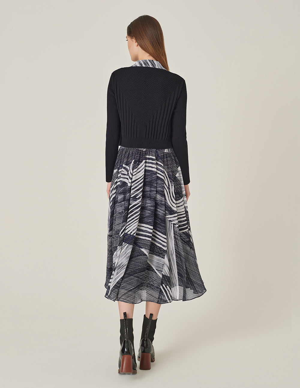 MARYLING V-Neck Shirt Collar Knitted Splicing Fake Two-Piece Printed Dress