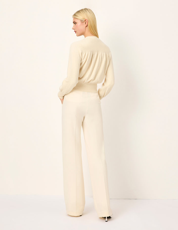 MARYLING Cream Mandarin Collar Fitted Knit Cardigan