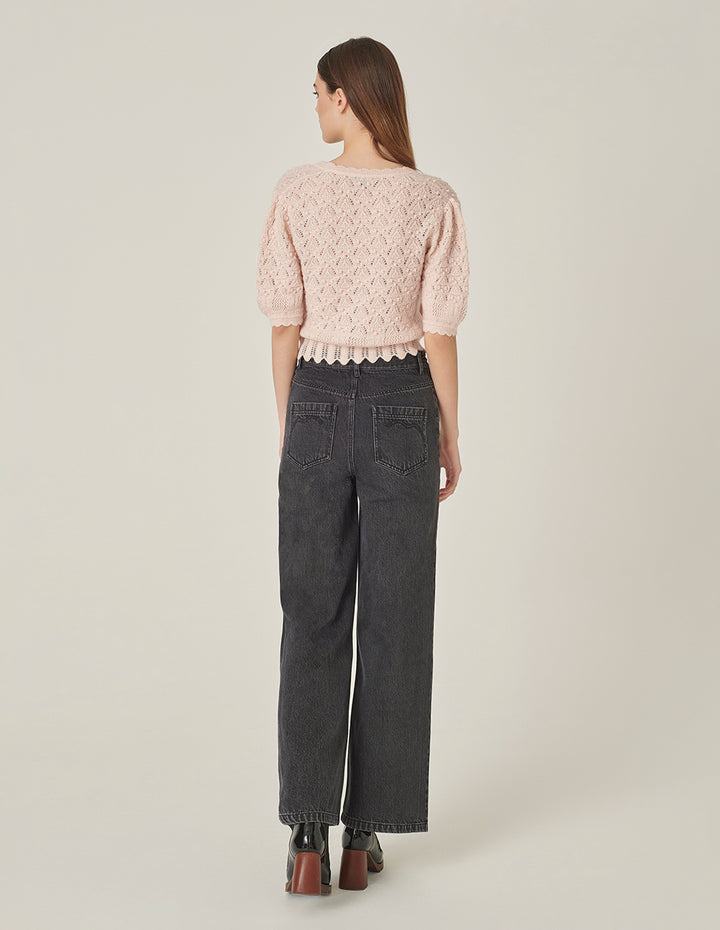 MARYLING Light Pink V-Neck Knitted Cardigan