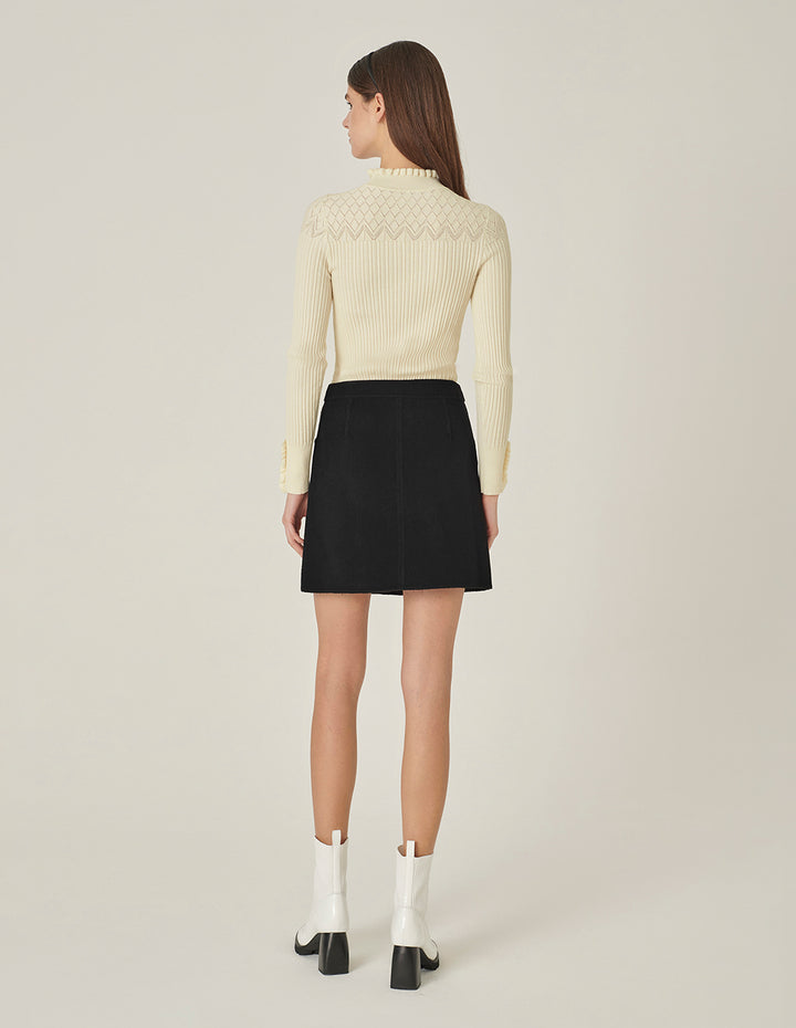 MARYLING Black Curved Split Mini Skirt