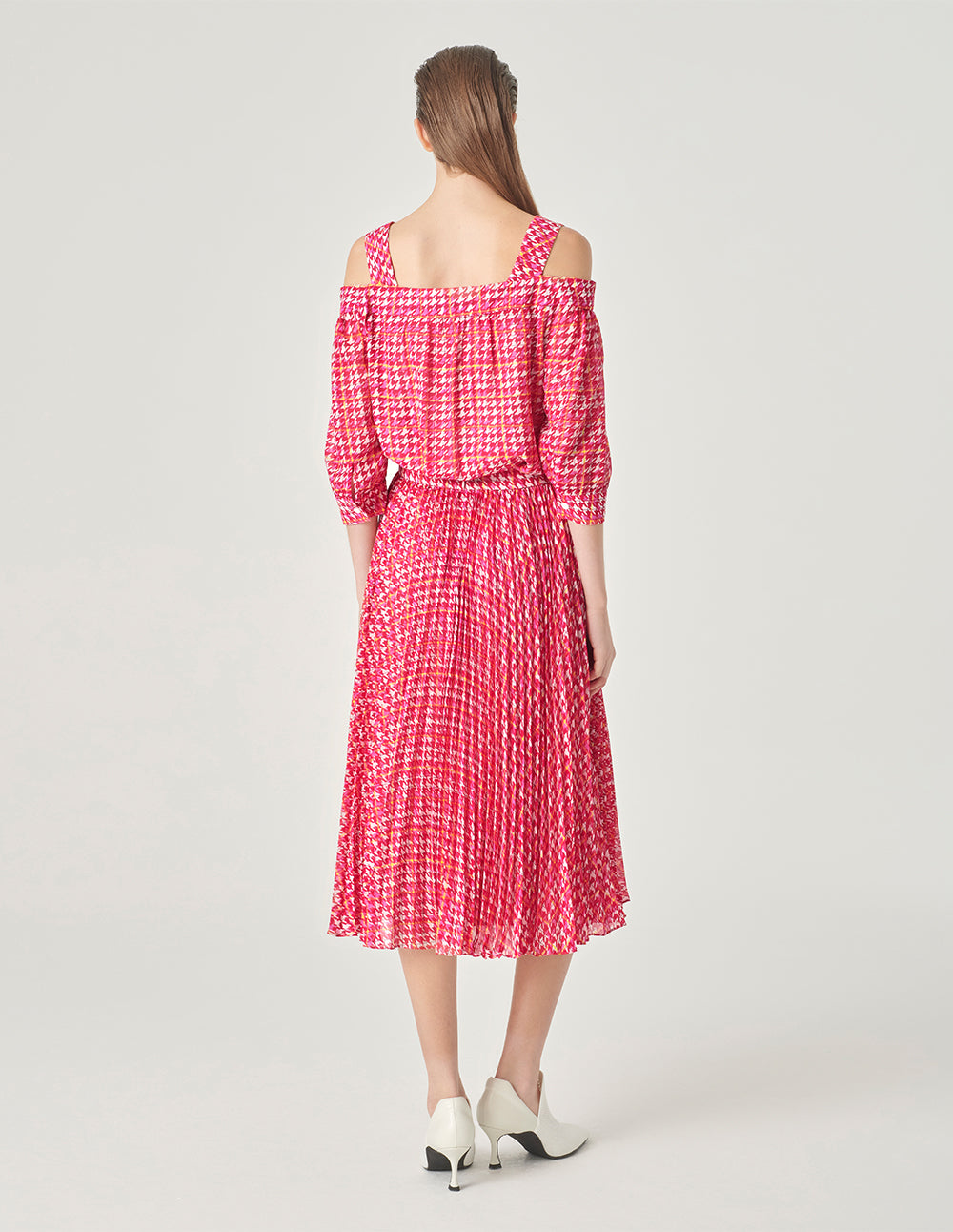 MARYLING Houndstooth Print Sun Pleated Skirt