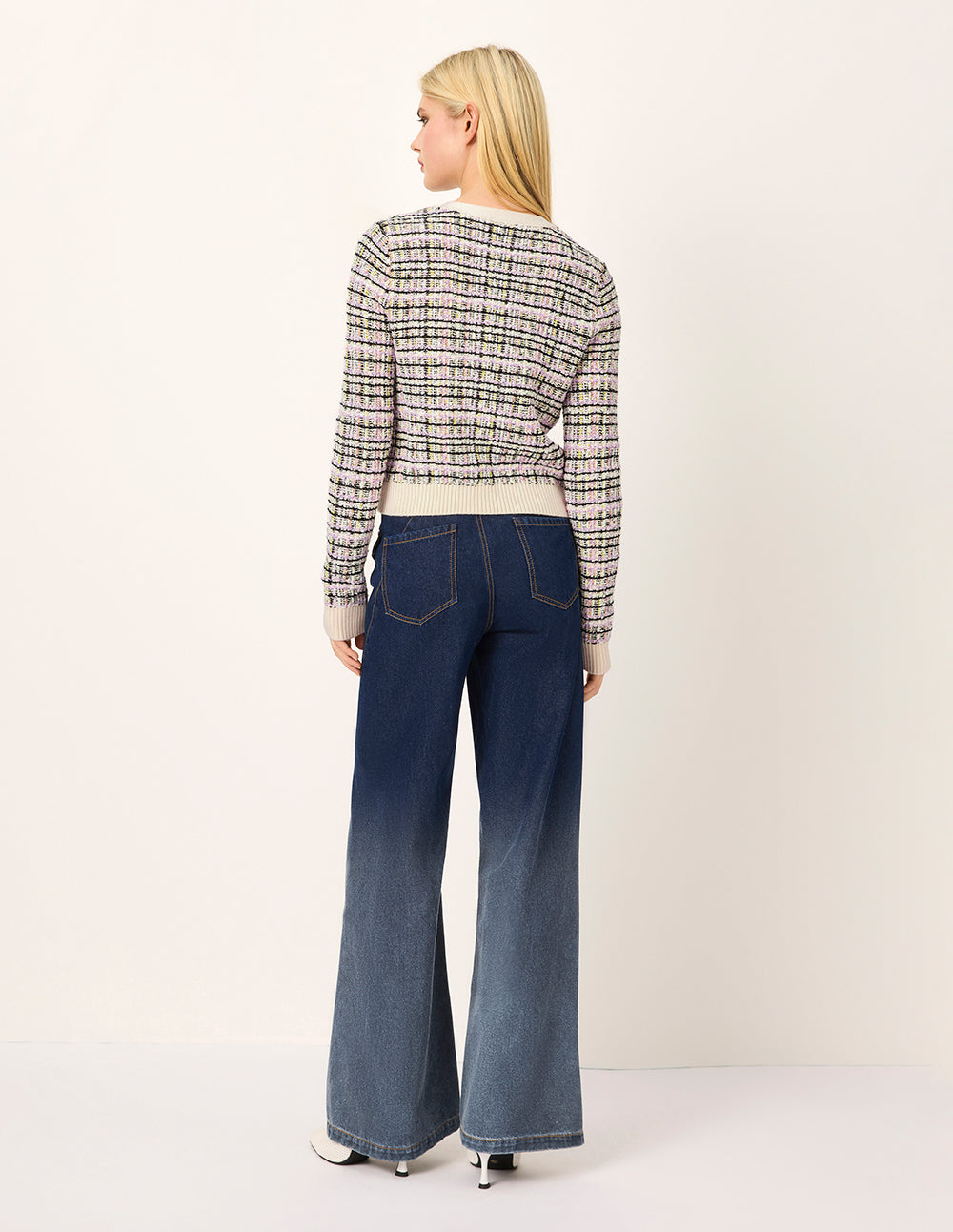 MARYLING Straight Wide-Leg Dark Blue Gradient Washed Denim Pants