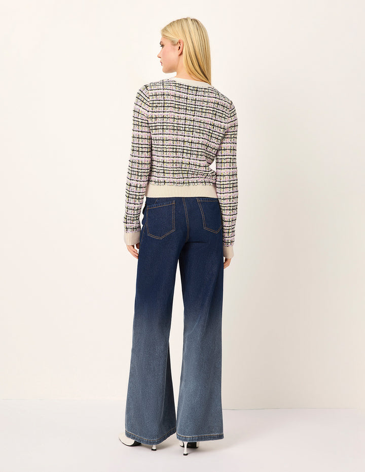 MARYLING Straight Wide-Leg Dark Blue Gradient Washed Denim Pants