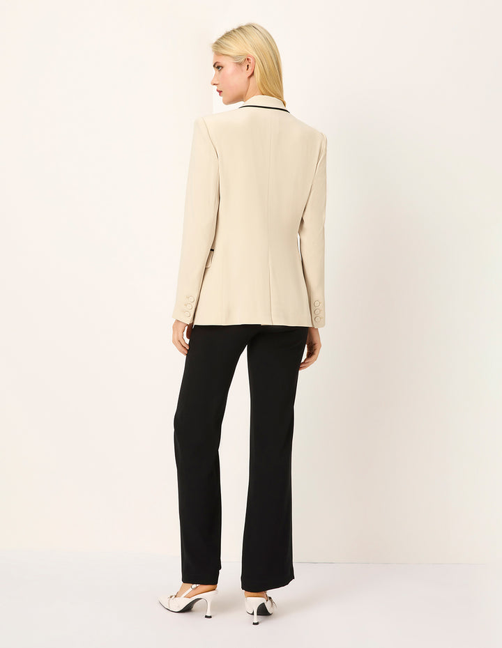 MARYLING Black-Trim Peaked Lapel Double-Breasted Blazer